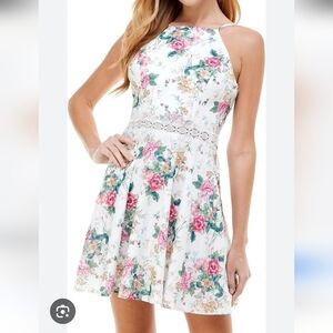 CITY STUDIO Womens Fit + Flare Above The Knee Dress Ivory Halter Floral Size 1